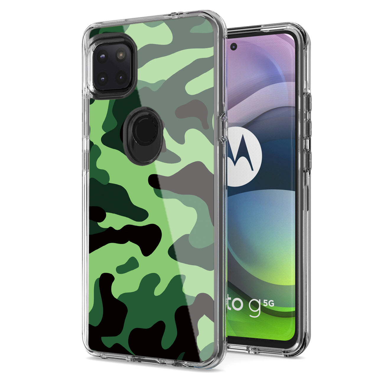 Camouflage Dual Layer Hybrid Hard Plastic and Soft TPU Rubber Case Cover for MOTOROLA ONE 5G ACE In Mint Green